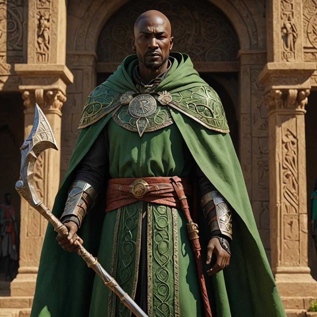 Marvel-Style Statue of Man in Cape Holding Staff