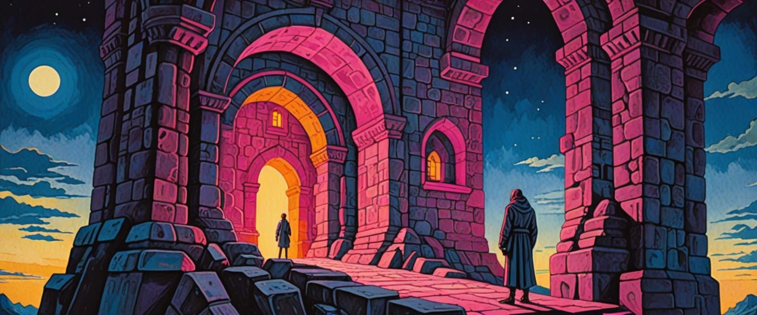 Golem in Dungeon with Glowing Eyes, Comic Book Art