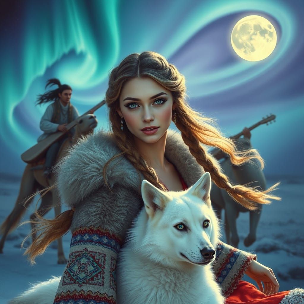 Ethereal Saami Princess in Traditional Embroidered Jacket Da...