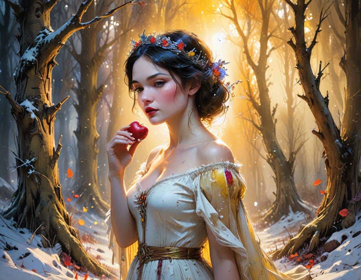 Snow White in Enchanted Grove as Watercolour Painting