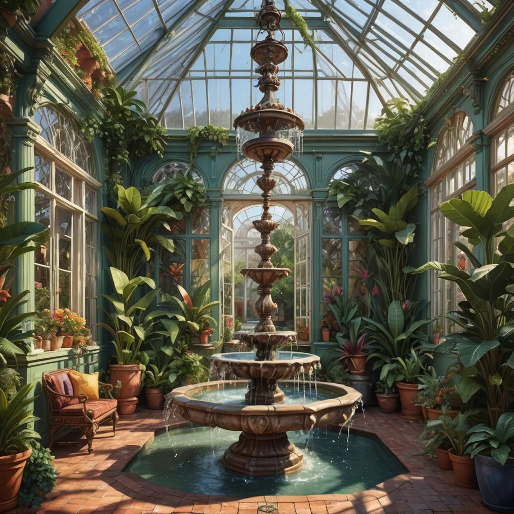 Victorian Conservatory with Potted Plants: Hyperrealistic Ar...