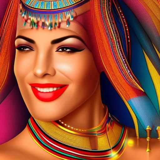 Elegant Egyptian Woman Smiling: Hyperrealistic Splash Art