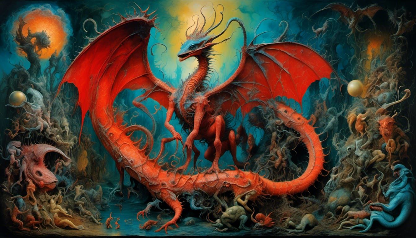 Ayahuasca Jabberwocky: Surreal Fantasy Painting