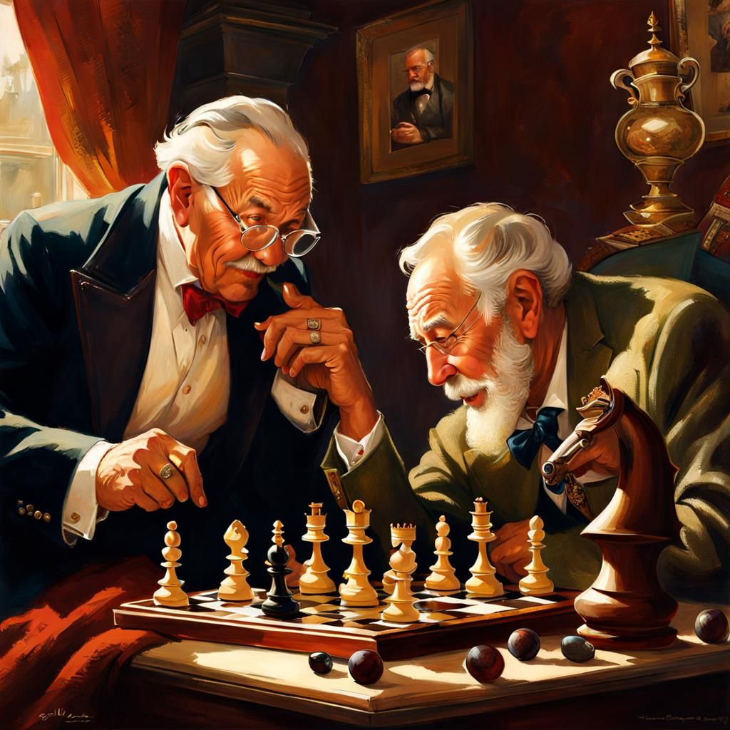 Mischievous Grandpas Play Chess: Pin-Up Style
