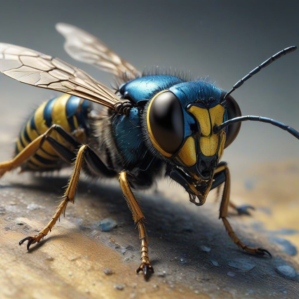 Surreal Wasp in Dreamlike Macro Close-Up