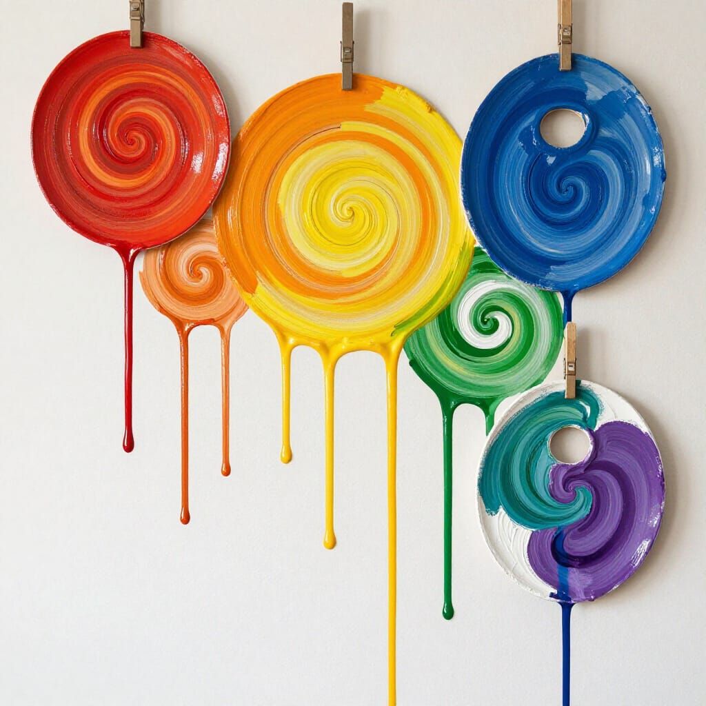 Colorful Paint Palette Dripping Down a Wall
