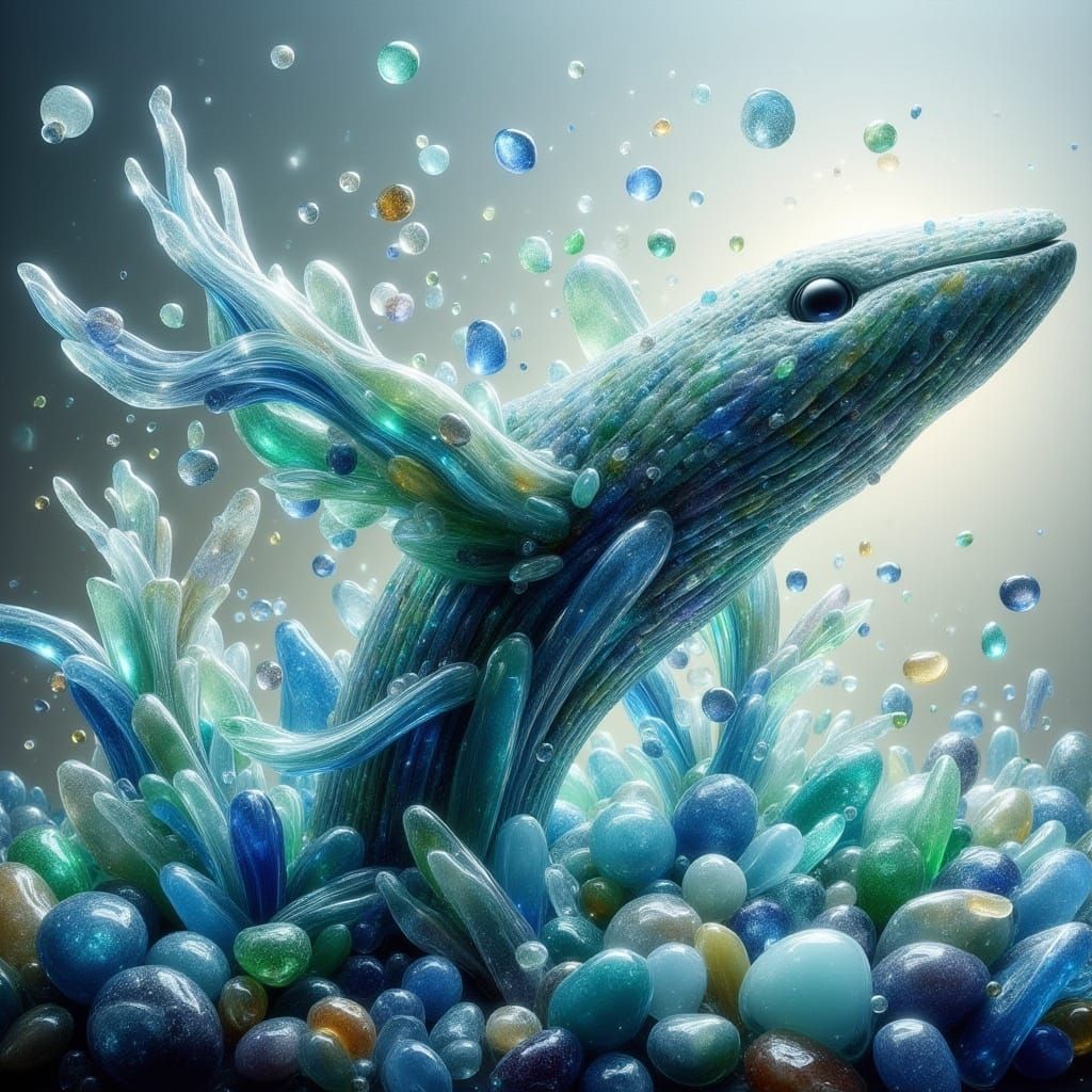 Sea Glass Whale Sculpture Breaching Ocean Waves