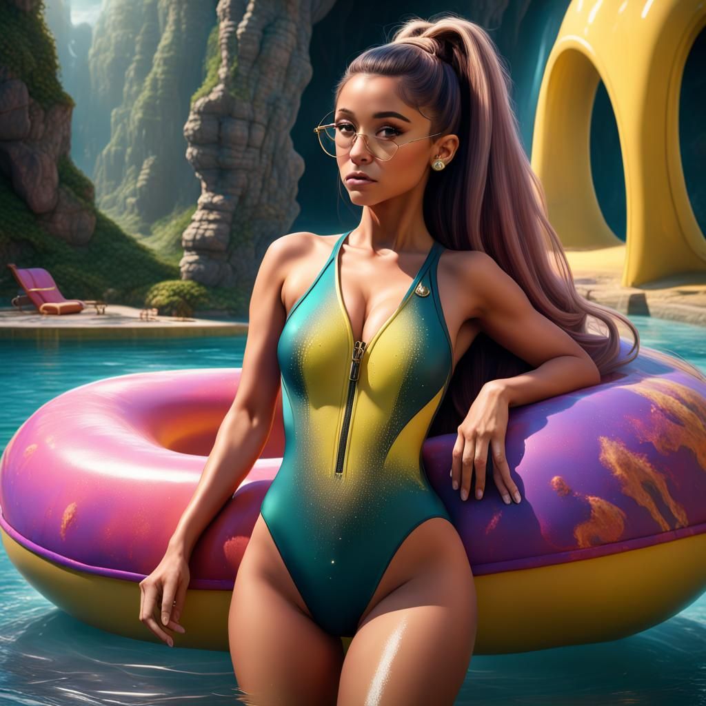 Ariana Grande in One-Piece Swimsuit: Matte Painting