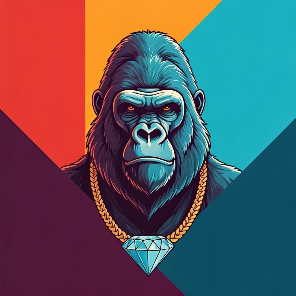 Cartoon Gorilla with Diamond Grill in Pop Art Style