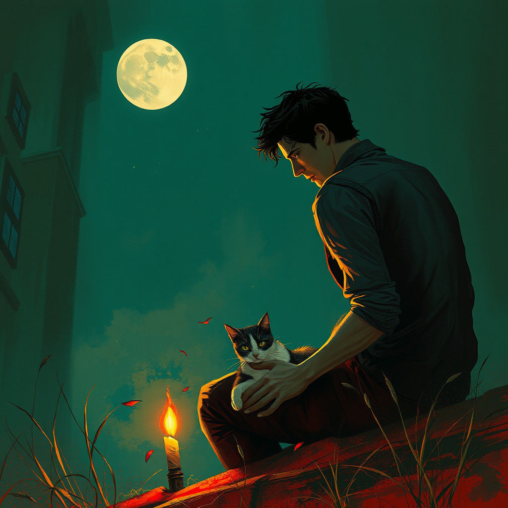 Boy Kneeling Before Girl with Cat: Sinister Art