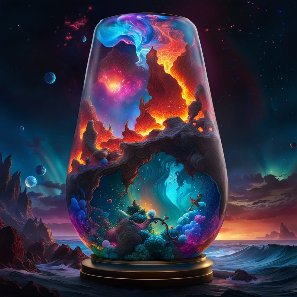 Glowing Lava Lamp with Galaxy and Ocean
