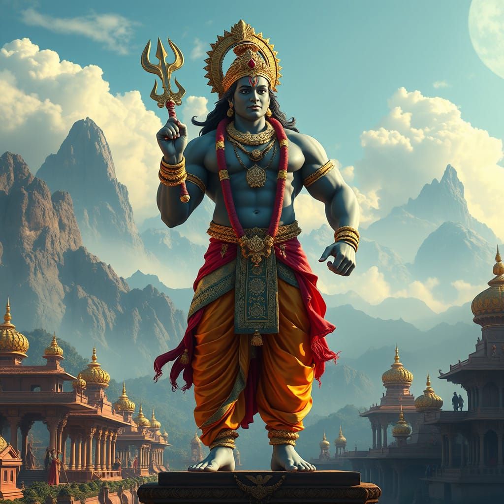 Majestic Lord Krishna: Colossal Bodybuilder in Ancient Fanta...