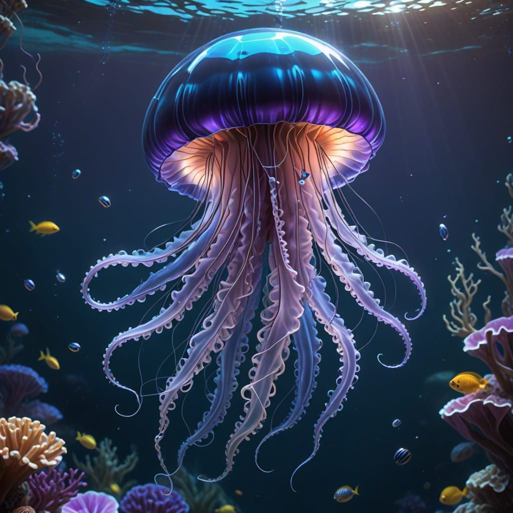 Glass Jellyfish in Vibrant Triadic Colors