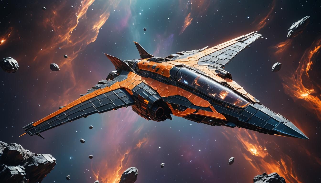 Ice Crow Spacecraft with Wings in Space