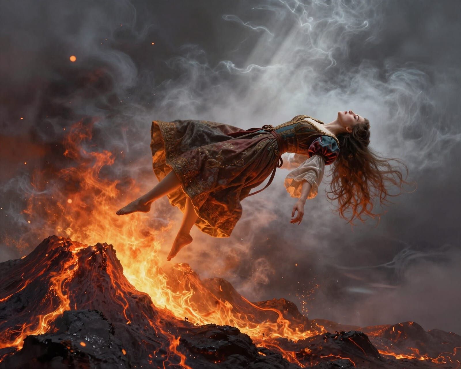 Lifeless Medieval Woman Levitates Over Volcano