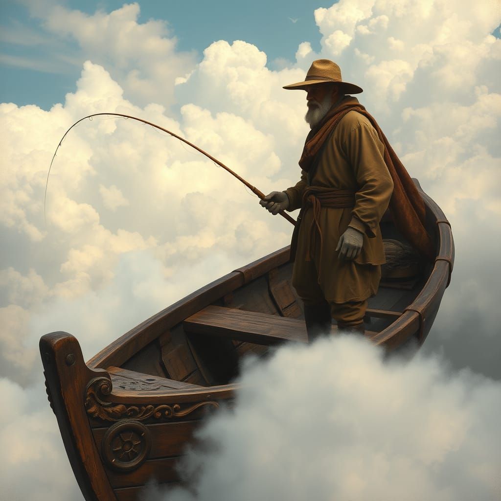 Fisherman in Dreamlike Cloudscape