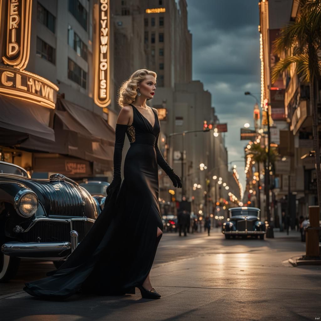 Woman Walks Ocelot on Hollywood Boulevard: Art Deco