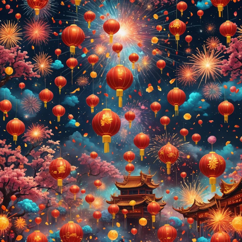 Festive Chinese New Year Fireworks Display