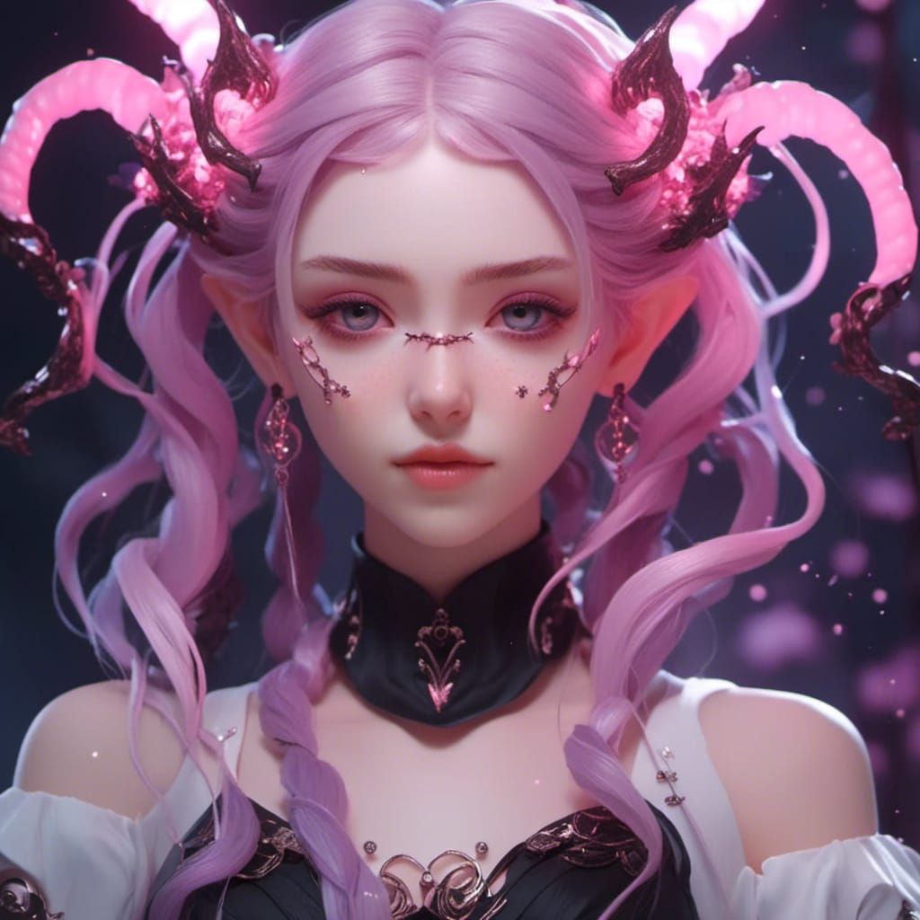 Anime Girl with Braided Hair and Glowing Eyes