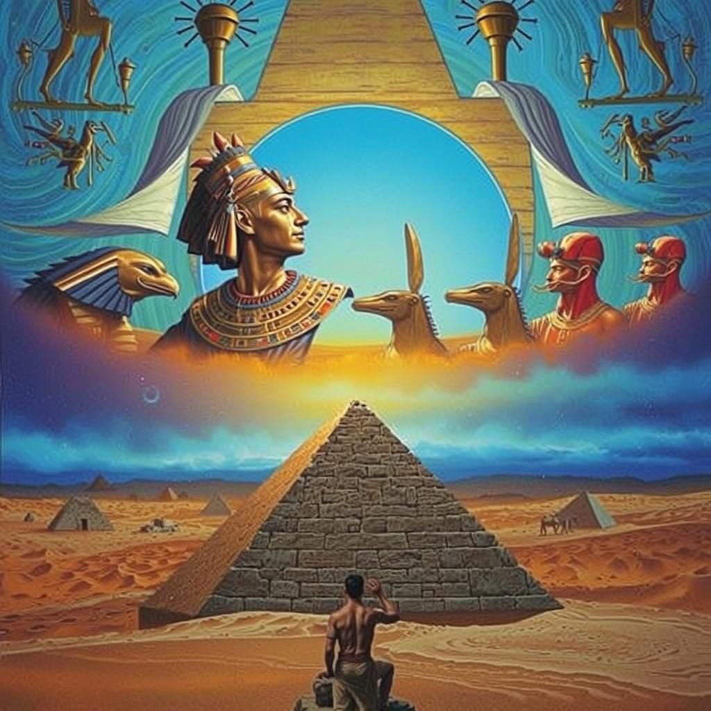 Egyptian Magician Builds Pyramid in Surreal Dreamscape