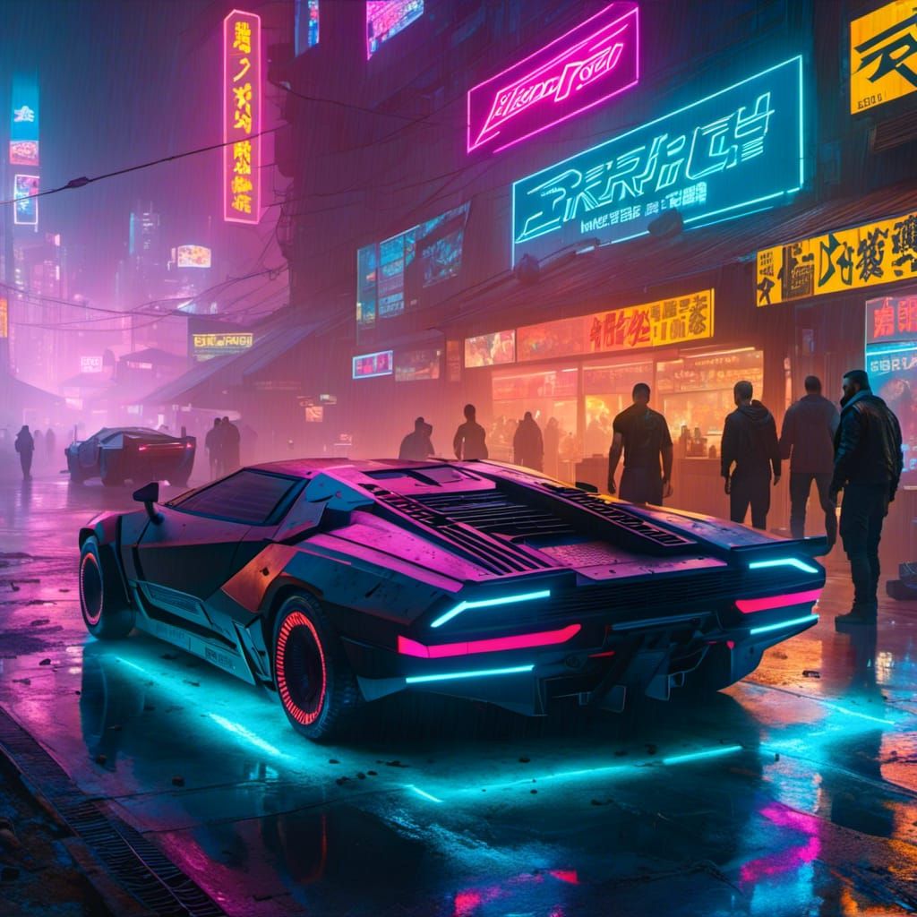 Neon Cyberpunk Cityscape in Hyperreal Style