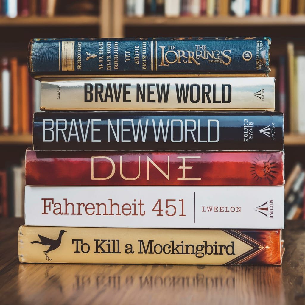 Stack of Classic Books on Wooden Surface