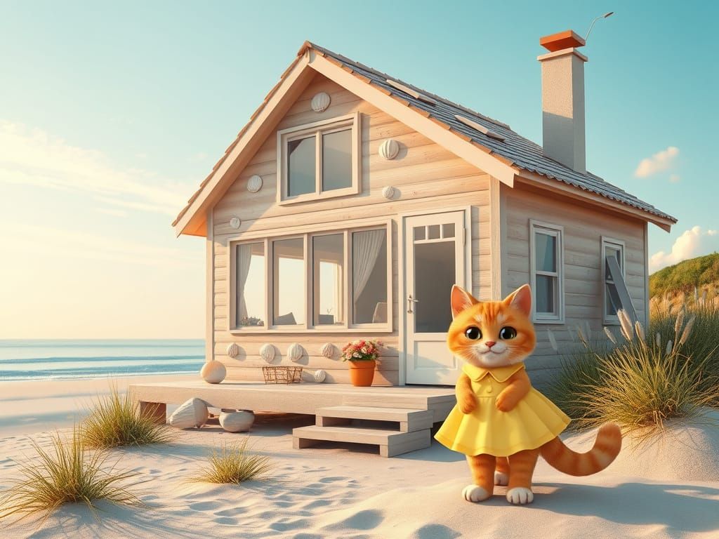 Kawaii Cat's Beach House in 90s Style