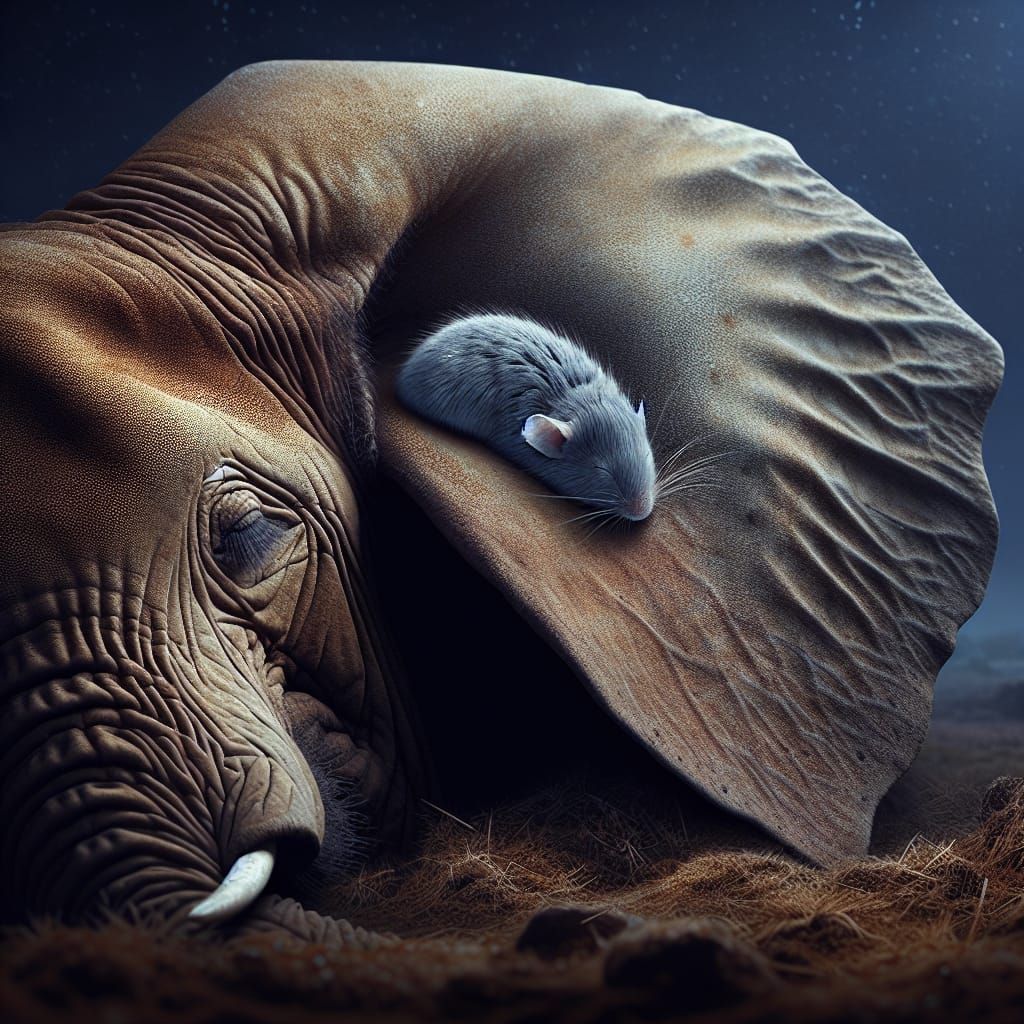 Mouse Snuggling Under Elephant Ear: Macro Photograph