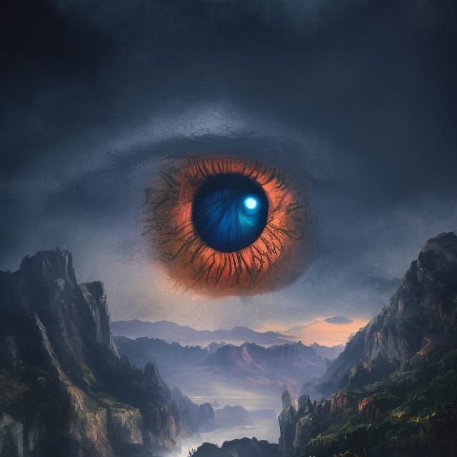 Imposing Eye Overlooks Valley in Vivid Splash Art