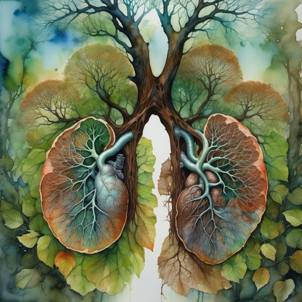 Hyperreal Lungs as Watercolor Tree