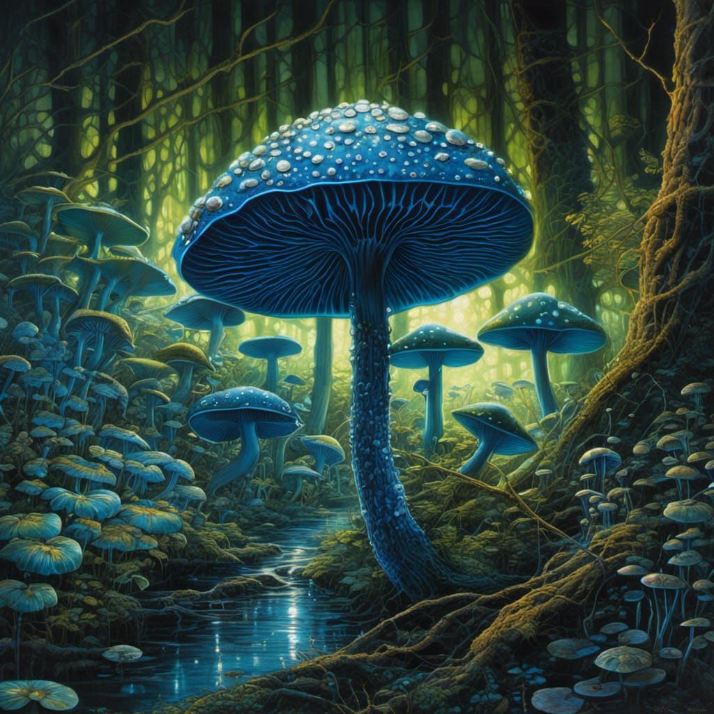Bioluminescent Mushroom in a Surreal Forest