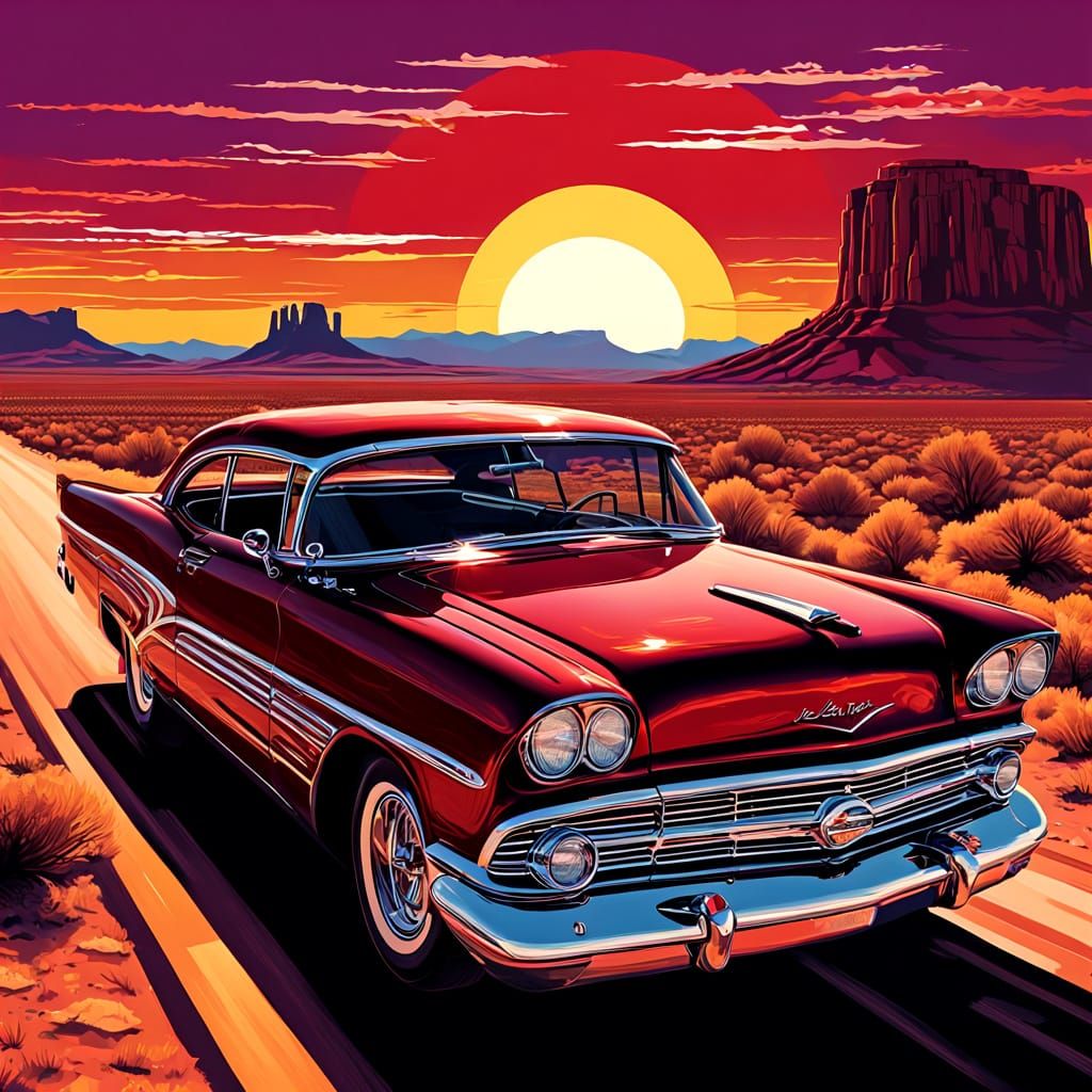 Pop Art Muscle Car on Route 666 at Sunset