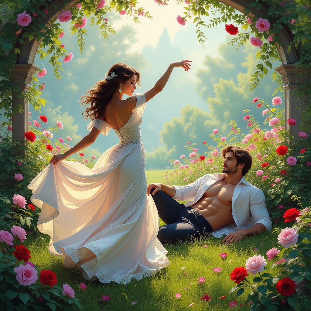 Ethereal Garden Dance in Kinkade Style