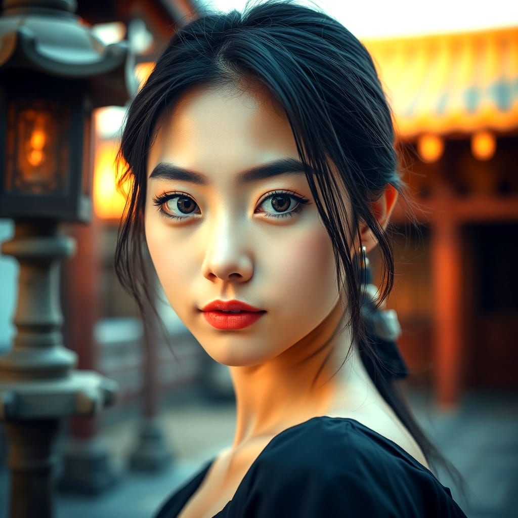 Serene Japanese Beauty in Temple Courtyard