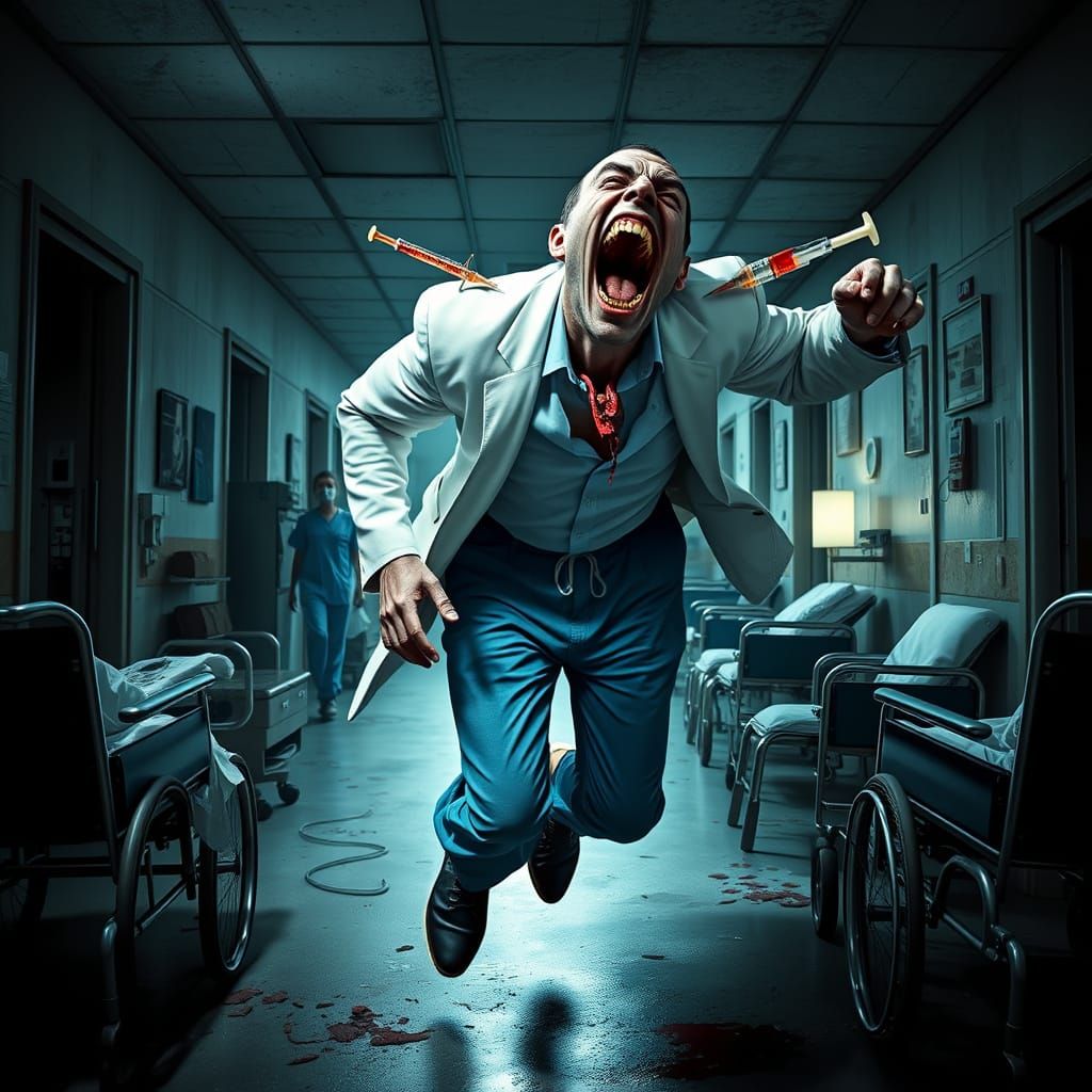 Crazed Vampire Escapes Asylum in Photorealistic Horror Style