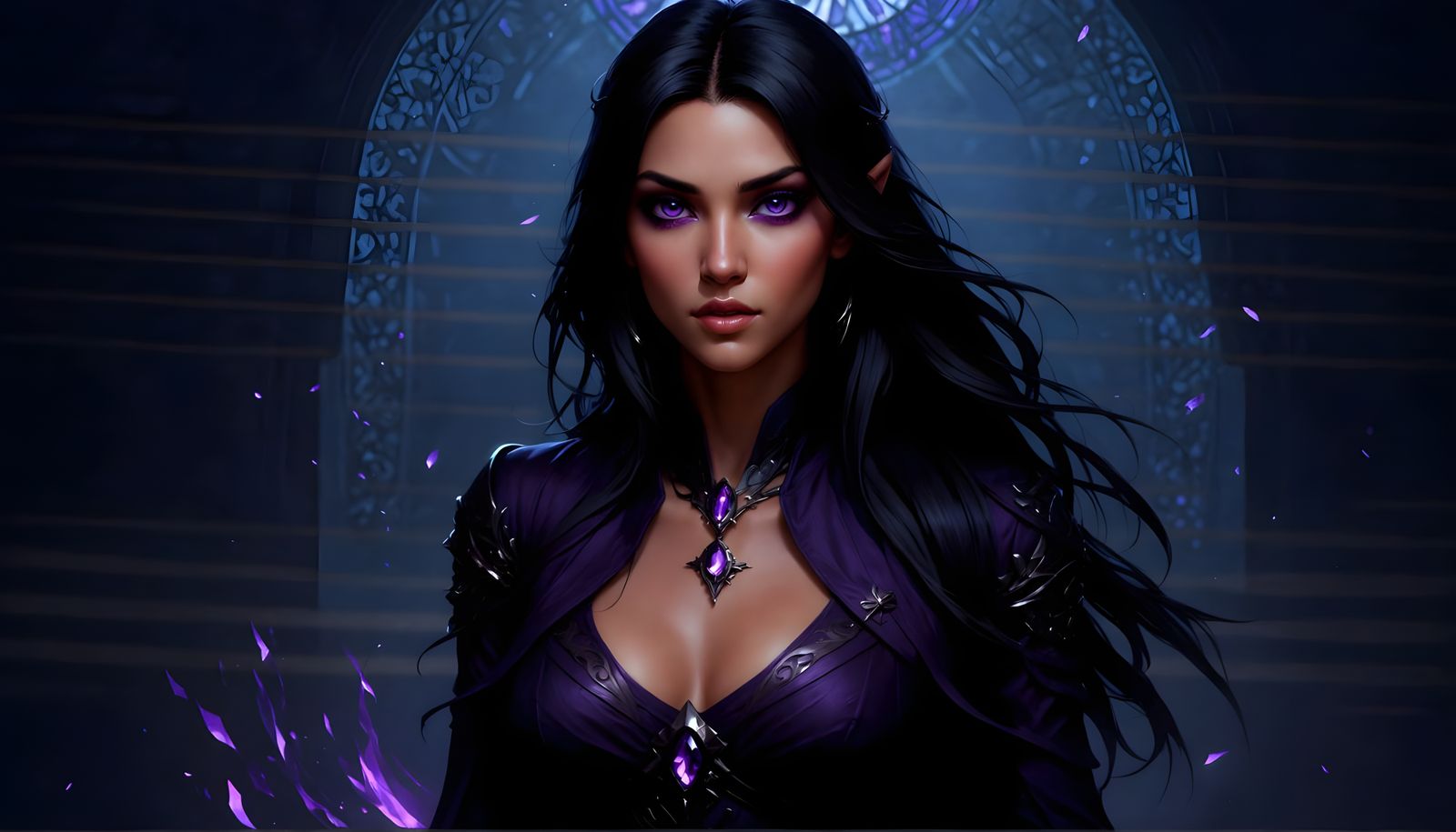 Ethereal High Fae Assassin in Deep Purple Hues