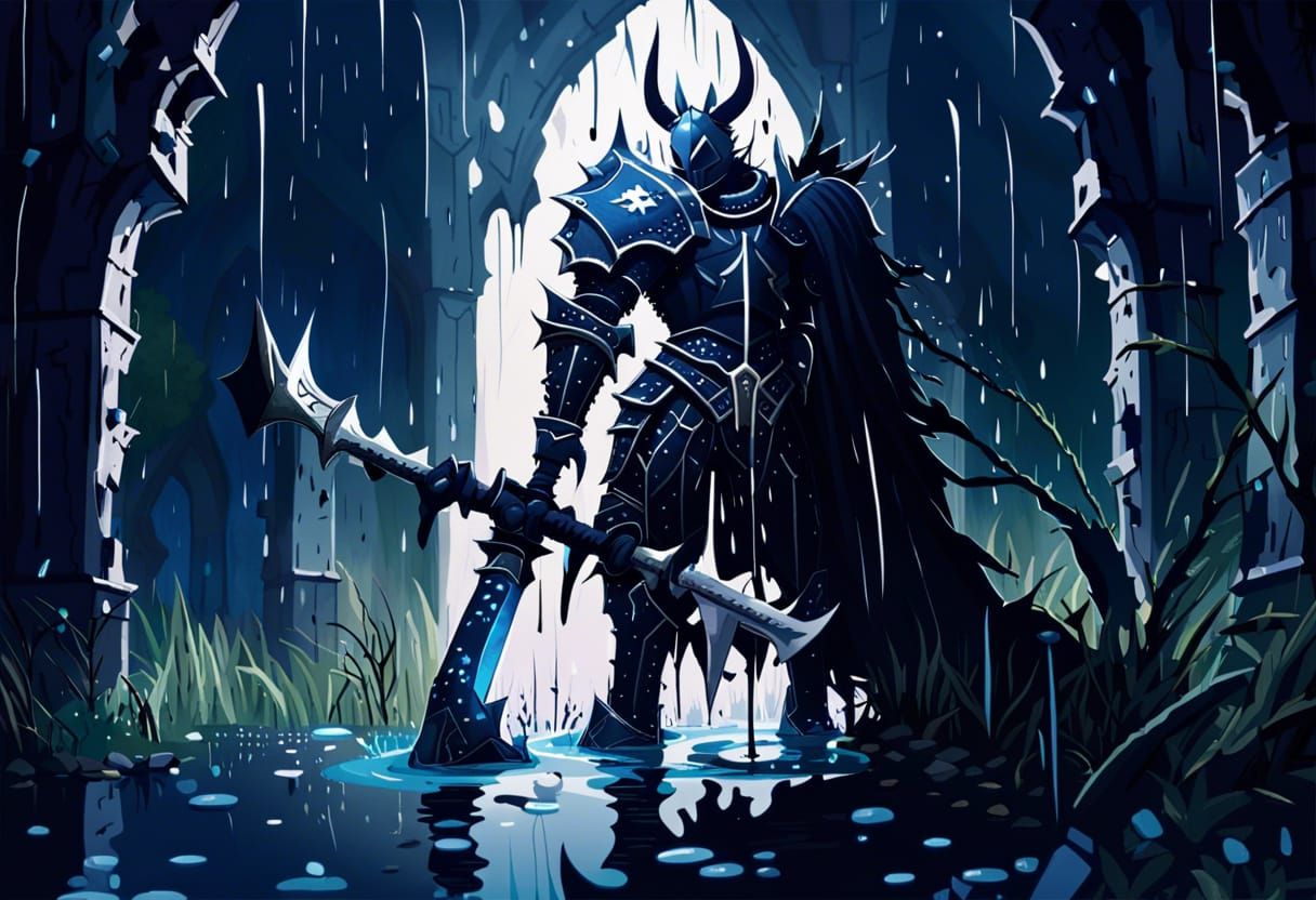 Dark Knight in Ruined Castle, CEL Shaded Anime Style