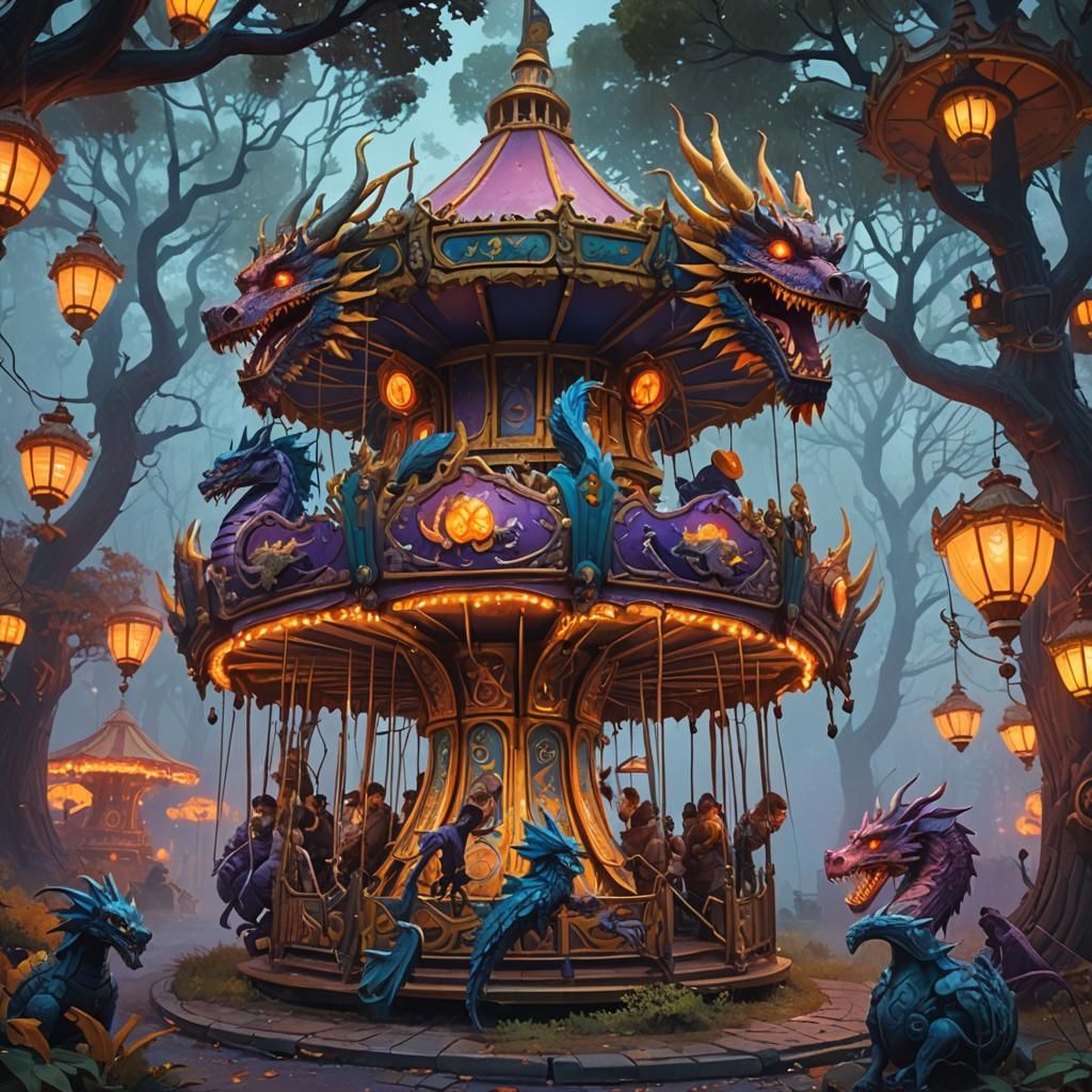 Mythical Dragons on a Whimsical Merry-Go-Round