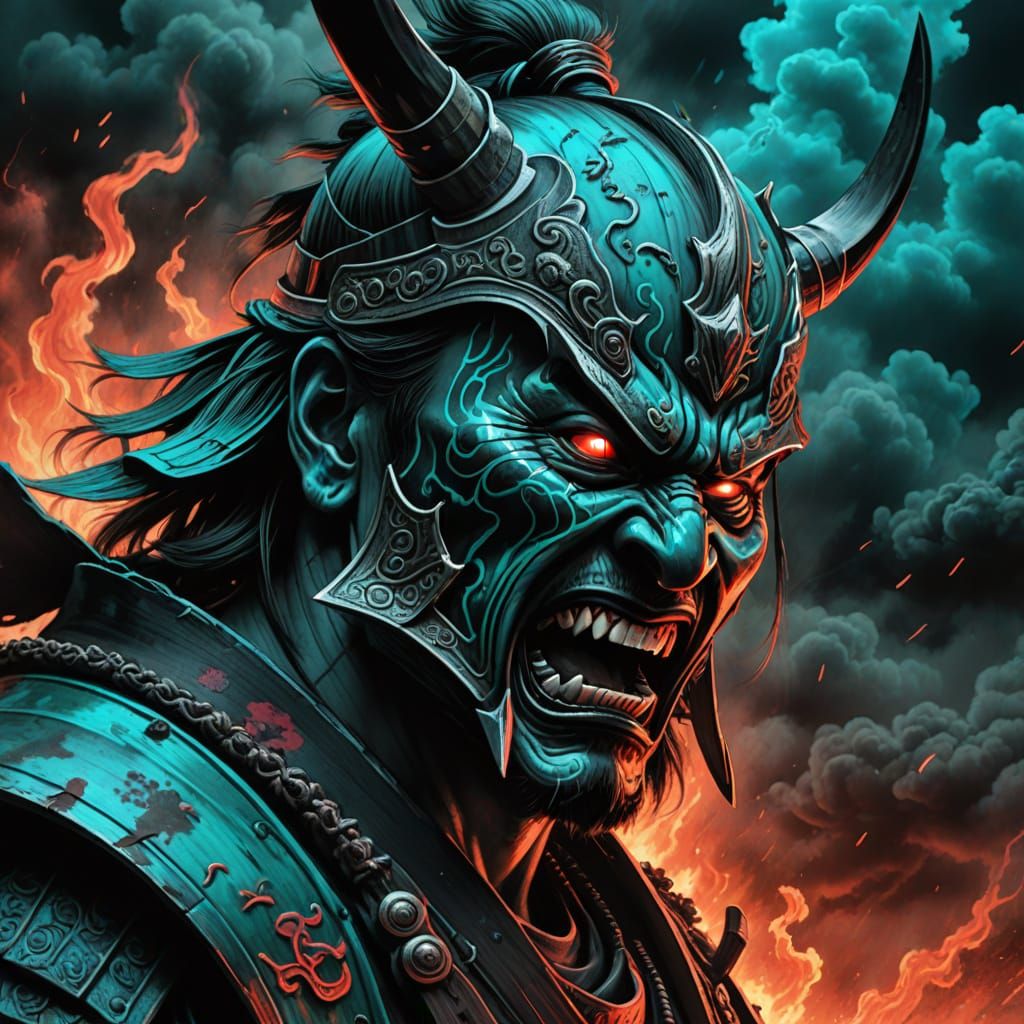 Surreal Samurai Scream in Ominous Forest