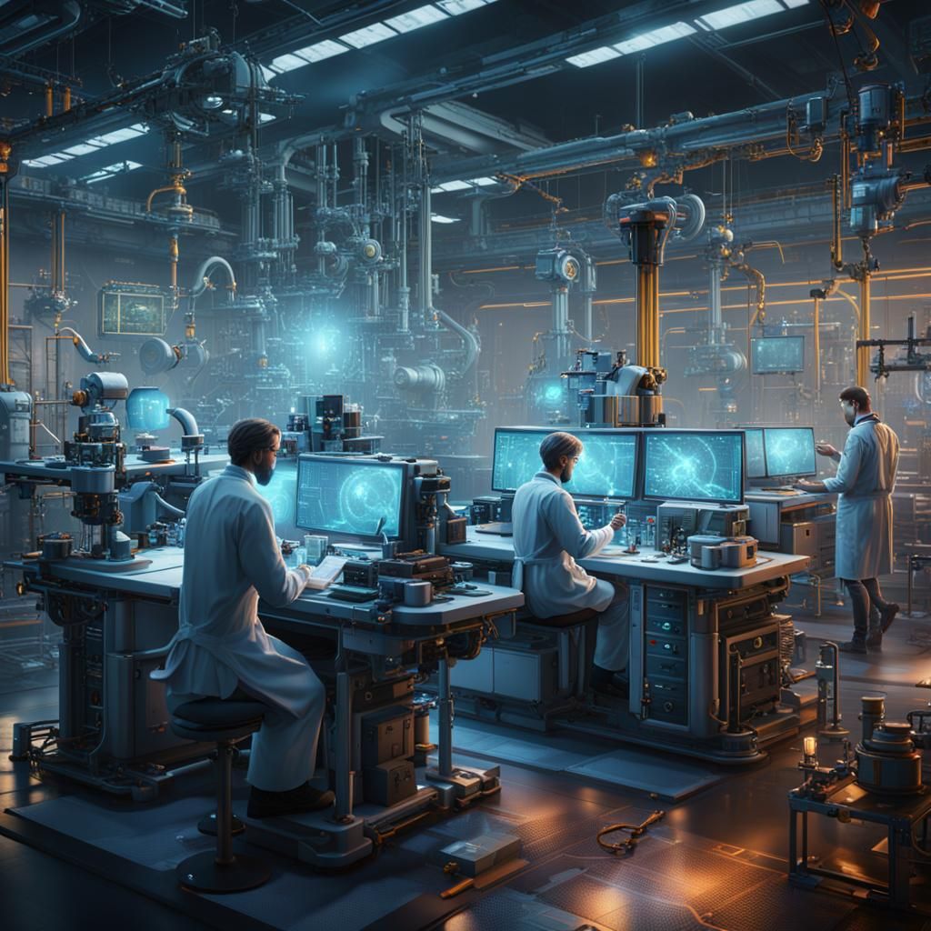 High Tech Laboratory with Scientists: Digital Art