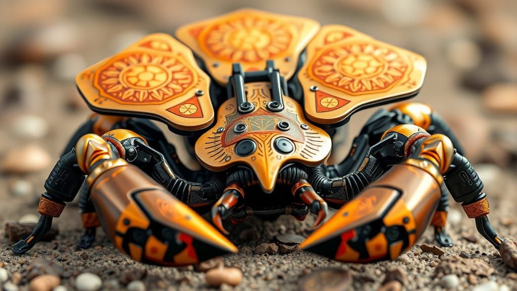 Mechanical Scorpion in Ornate Tan Ceramic Armor