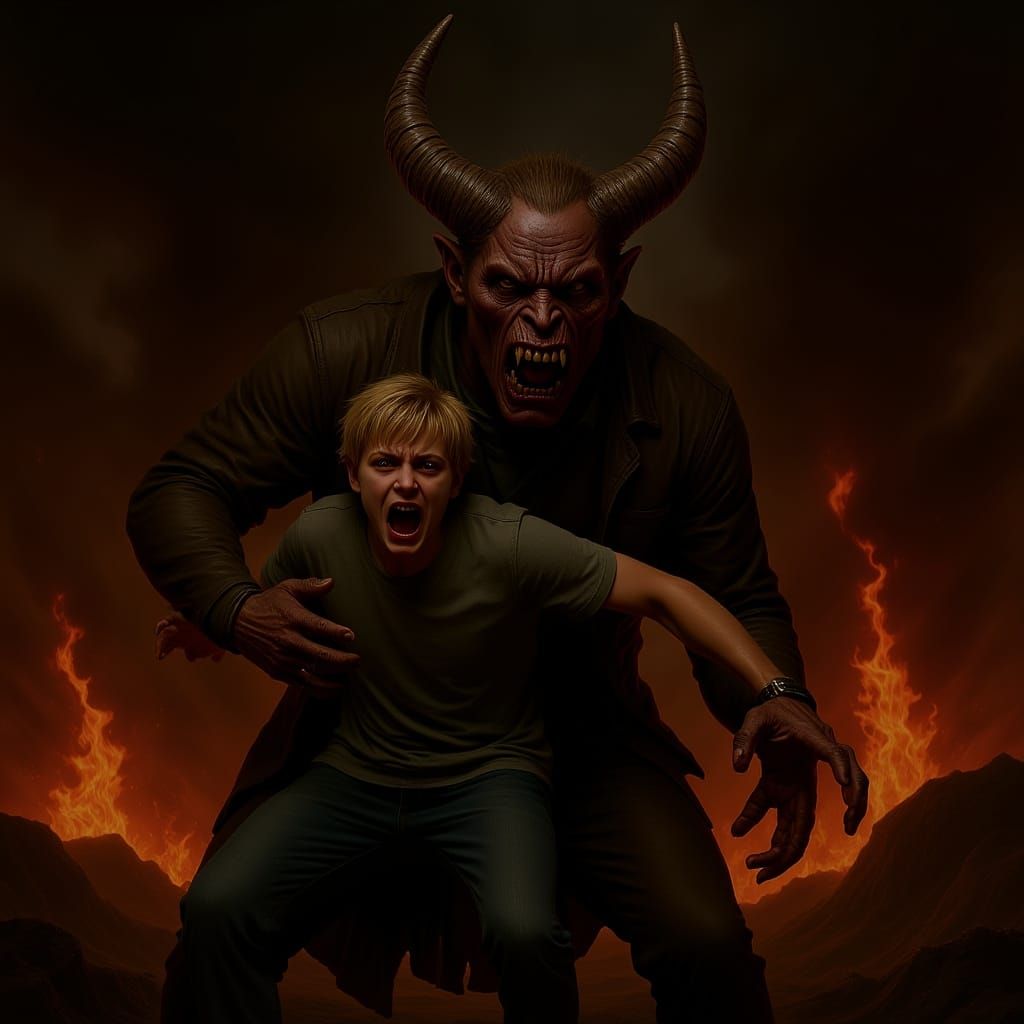 Terrified Man Dragged to Hell in Biomechanical Horror Art