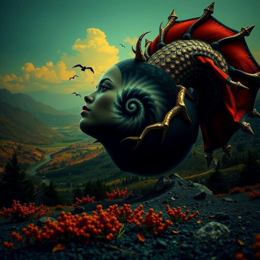 Abstract Red Swirling Forms