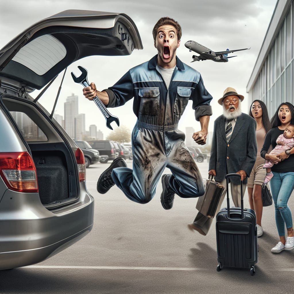 Surprise Mechanic Jumps Out of Car Trunk