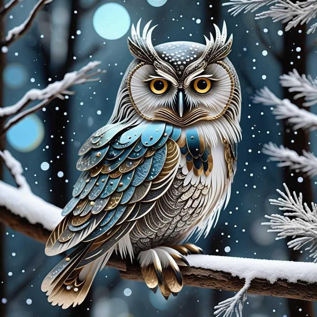 Fluffy Owl with Metal Crafts and Constellations