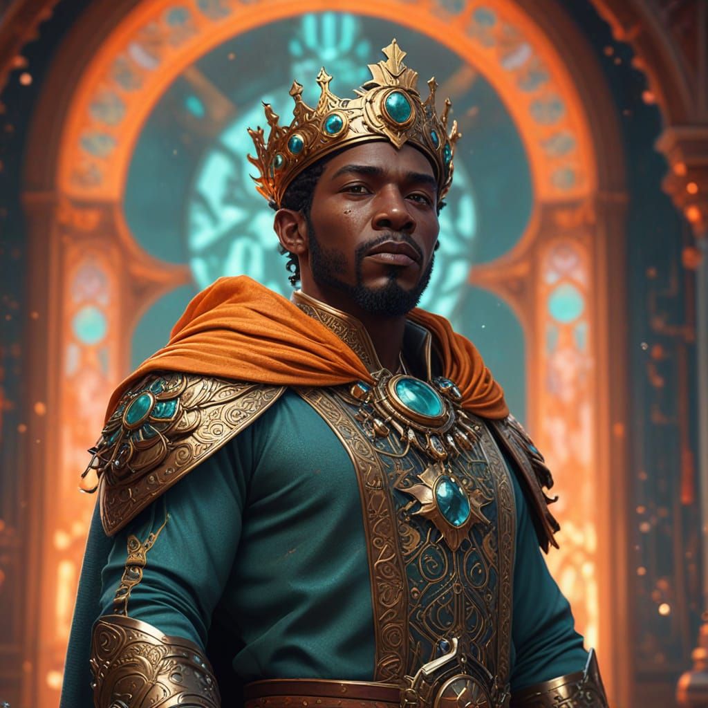 Majestic King on Bioluminescent Crystal in Sci-Fi Art