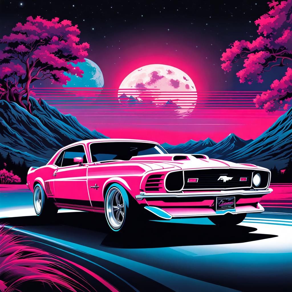 Ford Mustang vs Camero Drag Race, Neon Art