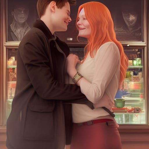 Peter Parker and Mary Jane Portrait in Art Nouveau Style