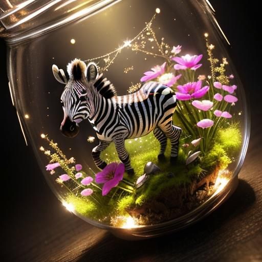 Chibi Baby Zebra in a Jar With Flowers