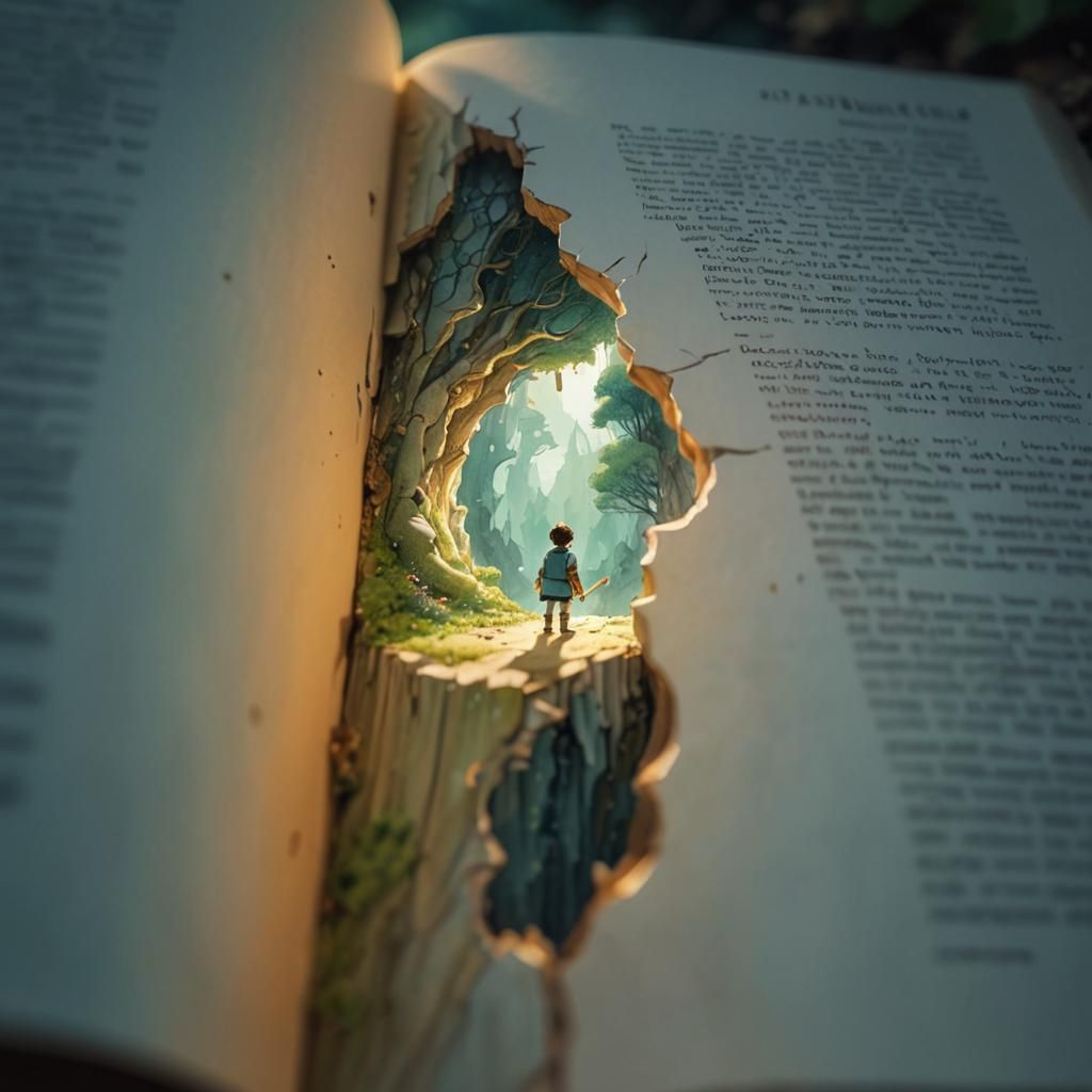 Whimsical Book Page Portal to Enchanted Forests and Mystical...